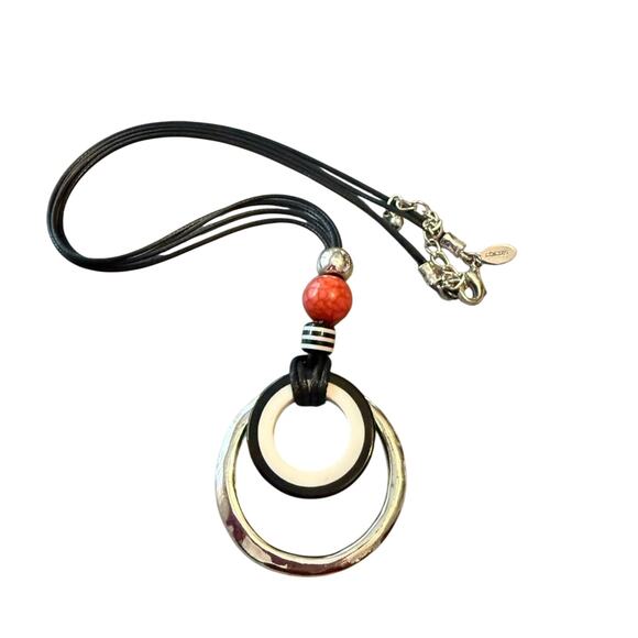 Chico’s Long Black Cord Silver Tone Pendant Necklace - Picture 1 of 7